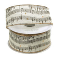 Musical Notes Gold Edge Canvas Wired Ribbon, Cream, 1-1/2-Inch, 20 Yards