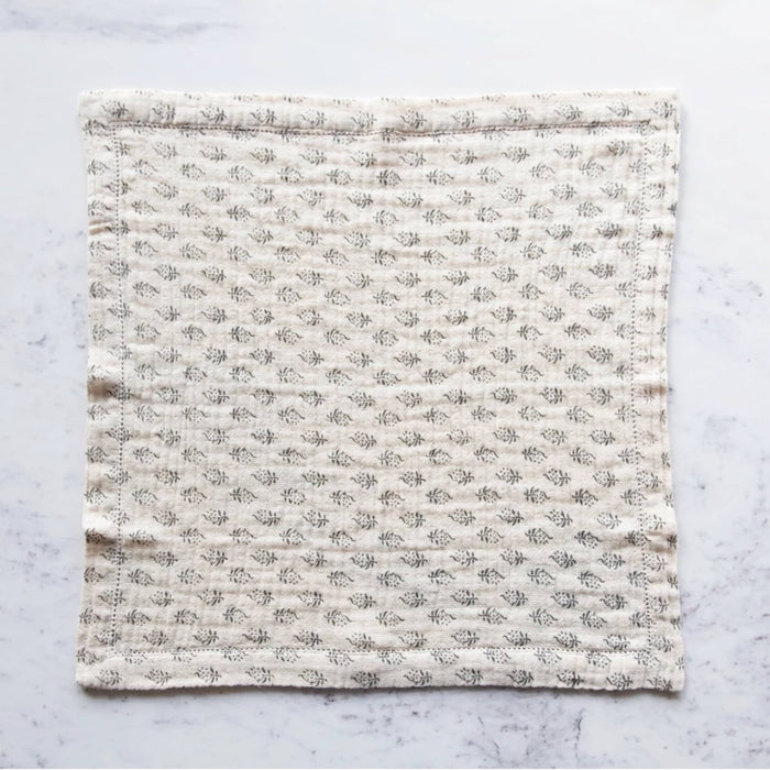 Natural Cotton Napkins with Gray Floral Print (Set of 4)