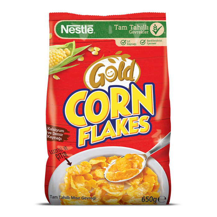 Start your morning with the crispy taste of Nestle Gold Corn Flakes Whole Grain Corn Cereal.