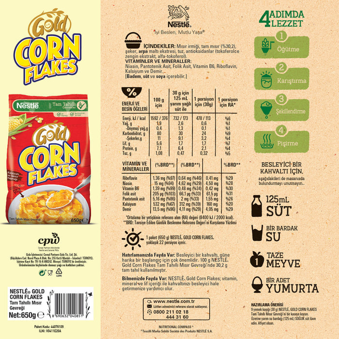 Start your morning with the crispy taste of Nestle Gold Corn Flakes Whole Grain Corn Cereal.
