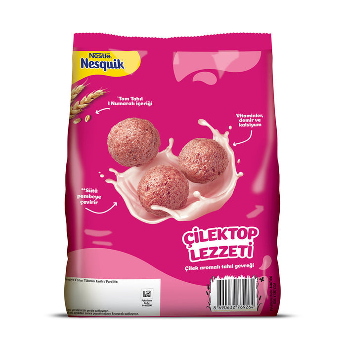Start your morning with the colorful crunch of Nestle Nesquik Strawberry Ball Cereal.