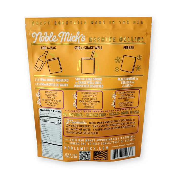 Noble Mick's frozen cocktail mix package with instructions and branding on a white background.