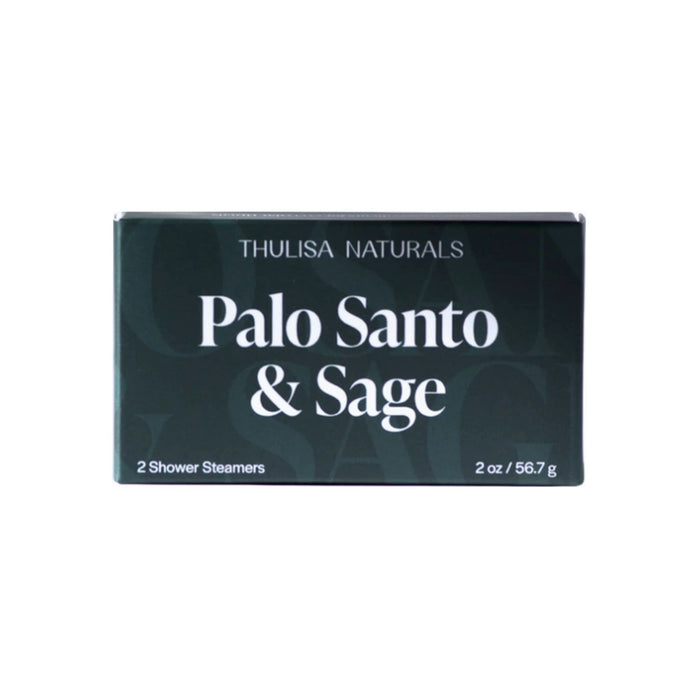 Box of Thulisa Naturals Palo Santo & Sage scented shower steamers on a white background.