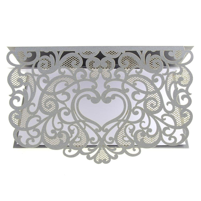 Paper Rectangular Laser-Cut Pearlescent Scroll Swirl Invitations with Heart, 7-1/4-Inch, 8 count