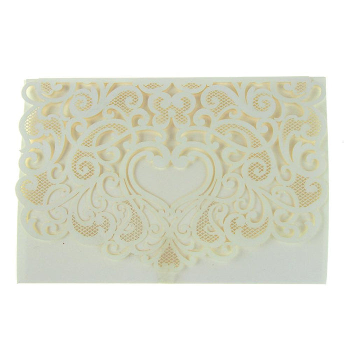 Paper Rectangular Laser-Cut Pearlescent Scroll Swirl Invitations with Heart, 7-1/4-Inch, 8 count