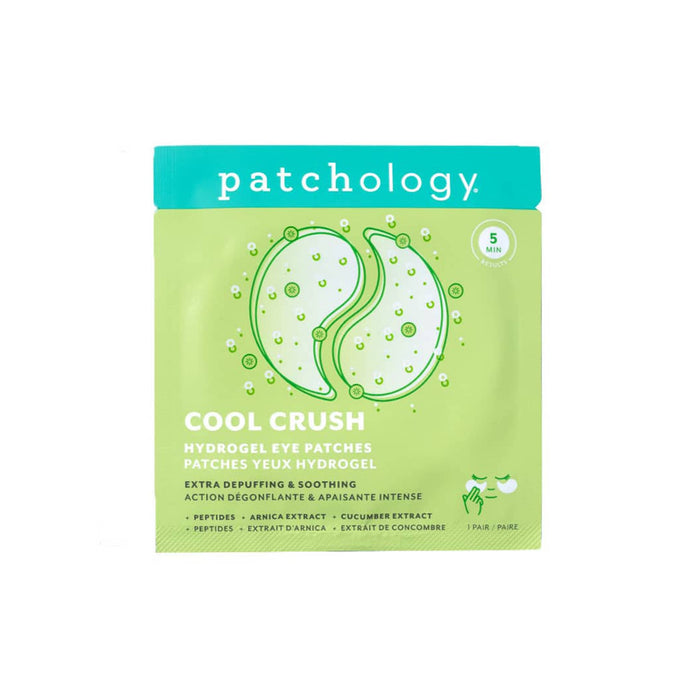 Pack of Patchology Cool Crush hydrogel eye patches on a white background.