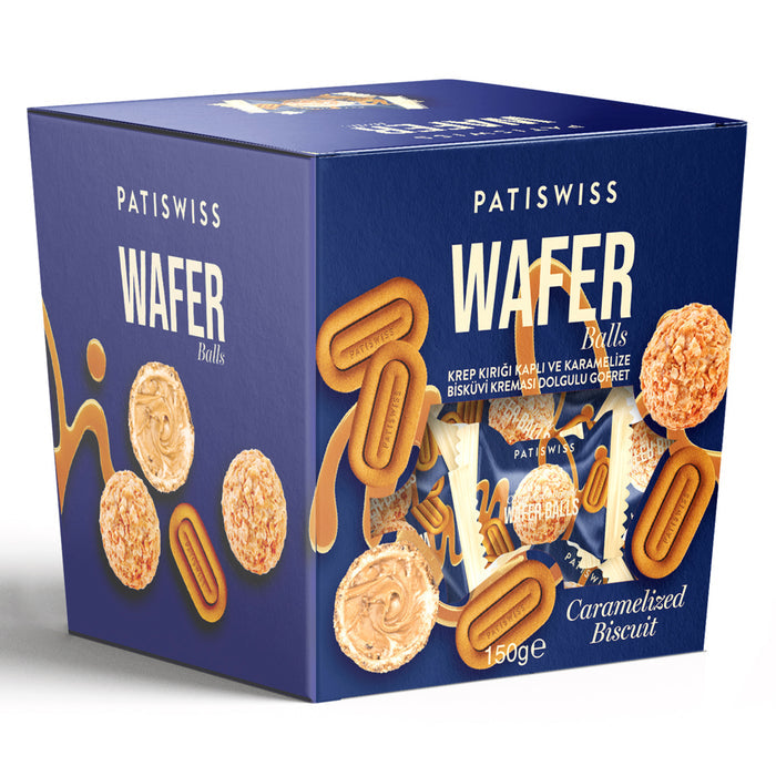 Patiswiss Crepe Crumble Coated & Caramelized Biscuit Wafer brings together layers of crispy wafer, rich caramelized biscuit cream, delicate crepe crumbles, and smooth white chocolate for a truly satisfying sweet snack.