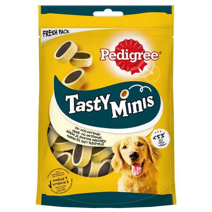 Pedigree Tasty Minis Dog Treats are soft, bite-sized rewards designed for everyday treating and training.