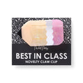 Novelty pencil-shaped claw clip on card packaging with 'Best in Class' text, on a plain white background.
