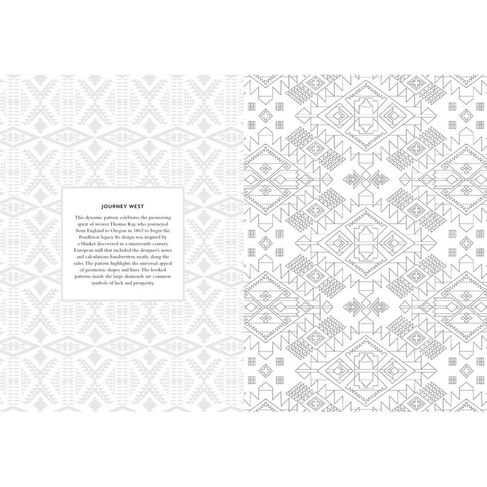 Sample pages from the Pendleton Coloring Book featuring the Journey West pattern.