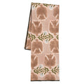 Peregrine block print dishtowel with bird pattern, folded, on a white background.
