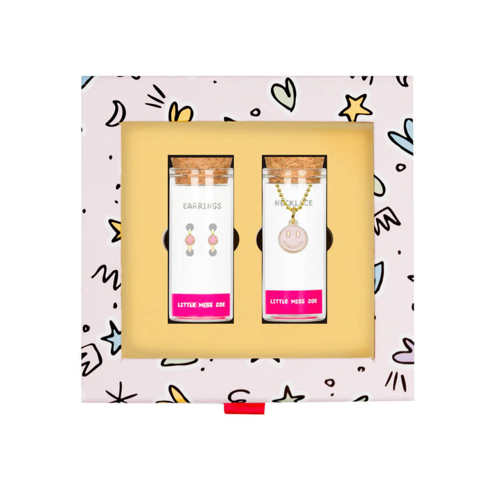 Pink Smiley Necklace and Earrings Gift Set