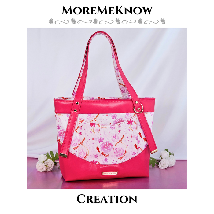 This photo shows a bag made of out the printed WPC-Lite with watercolor flowers in warm pink tones.