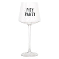 Wine glass with 'PITY PARTY' text on a white background.