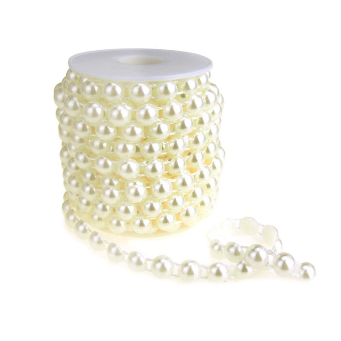 Plastic Flat Back Craft Pearl String, Ivory, 10mm, 9-Yards