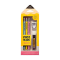 Ooly Point Made Mechanical #2 Pencil set in its pencil-shaped yellow and pink retail packaging, containing colorful pencils, graphite lead refills, and a white sharpener.
