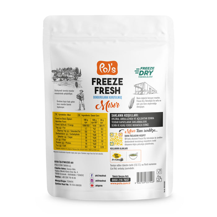 Pol's Freeze Fresh Corn is a light, crispy snack made from carefully selected corn and gently freeze-dried to preserve its natural flavor and nutrients.