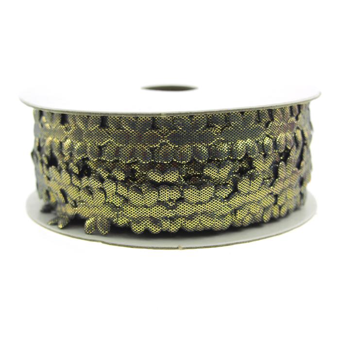 Polyester Flower Garland Ribbon, 3/8-Inch, 25-Yard, Metallic Green