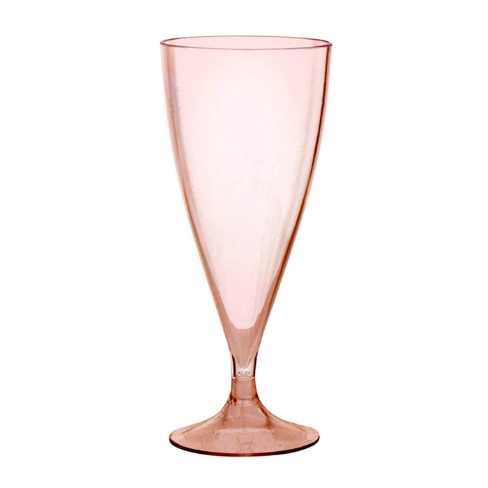 Pink acrylic champagne glass on a white background.