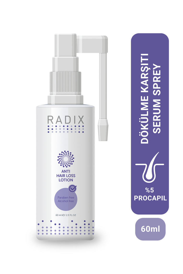 Radix Anti Hair Loss Serum Spray is a targeted scalp treatment formulated with 5% Procapil™ complex to help reduce hair shedding, strengthen hair fibers, and support faster, healthier-looking growth.