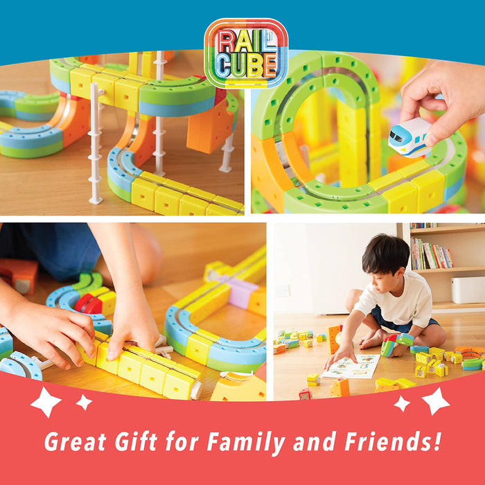 Meekins Rail Cube Magnetic Monorail Starter Block Set, details with child playing.