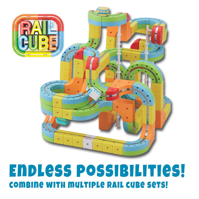 Meekins Rail Cube Magnetic Monorail Starter Block Set, shown combined with other sets to create a larger track.
