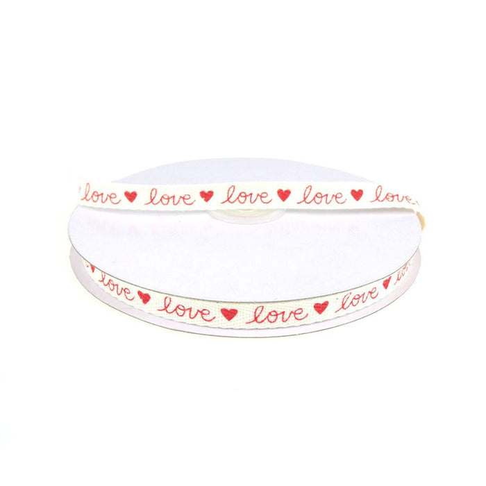 Red Love Print Cotton Twill Ribbon, 3/8-inch, 25-yard