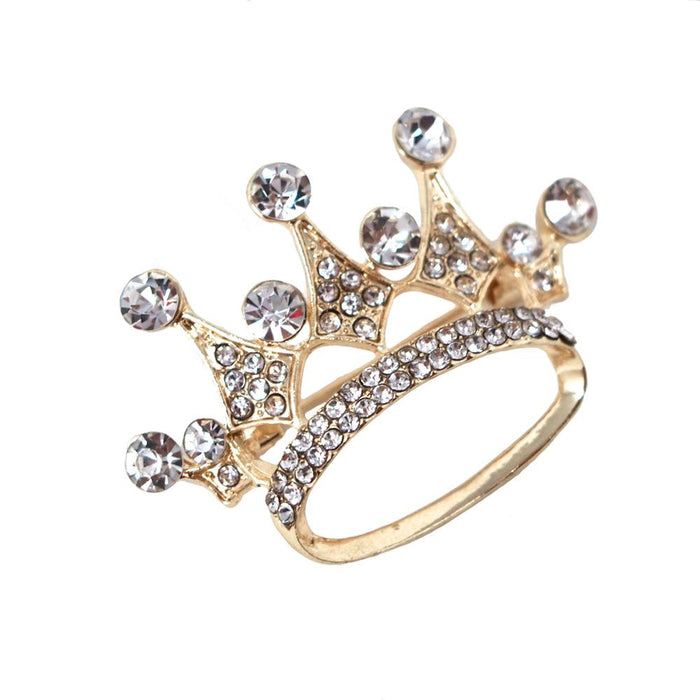 Rhinestone King Crown Brooch Pin, Gold, 1-3/4-Inch