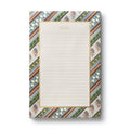 A lined memo pad with a cream center panel labeled 'MEMO' in gold, surrounded by a decorative multicolor geometric and floral border, shown on a white background.