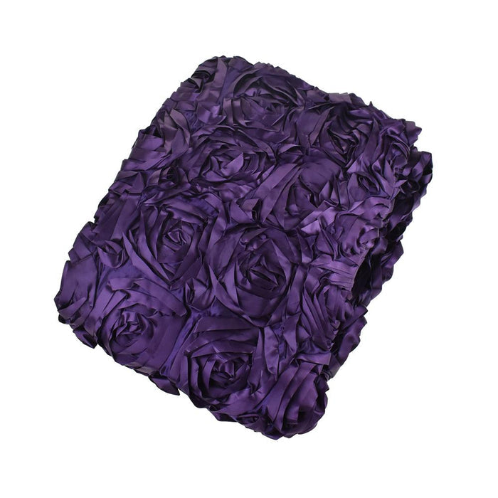 Satin Rosette Table Runner with Serged Edge, Eggplant, 72-Inch x 72-Inch