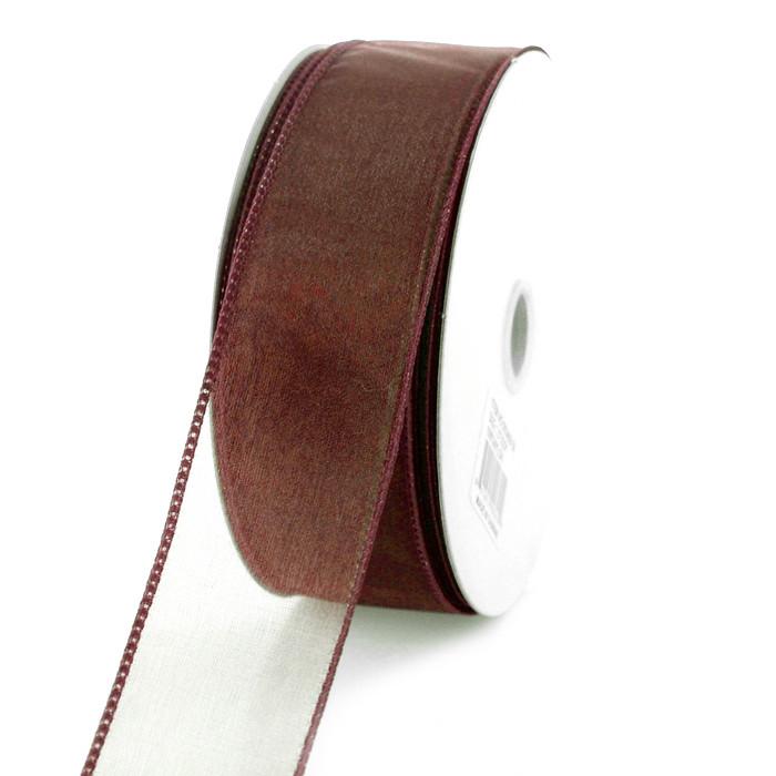 Sheer Chiffon Ribbon Wired Edge, 1-1/2-inch, 25-yard, Brown
