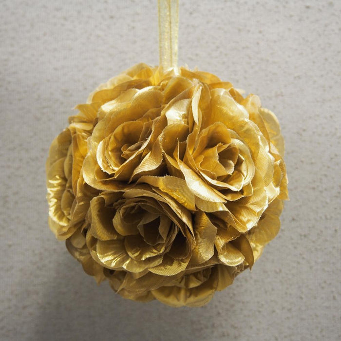 Silk Flower Kissing Balls Wedding Centerpiece, 6-Inch, Metallic Gold