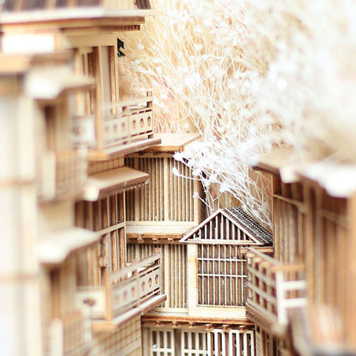Silver Mountain Hot Spring Alleyway Book Nook Diorama DIY Wooden Assembly kit