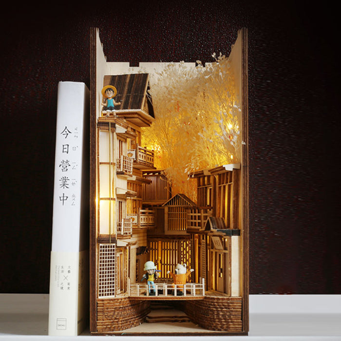 Silver Mountain Hot Spring Alleyway Book Nook Diorama DIY Wooden Assembly kit