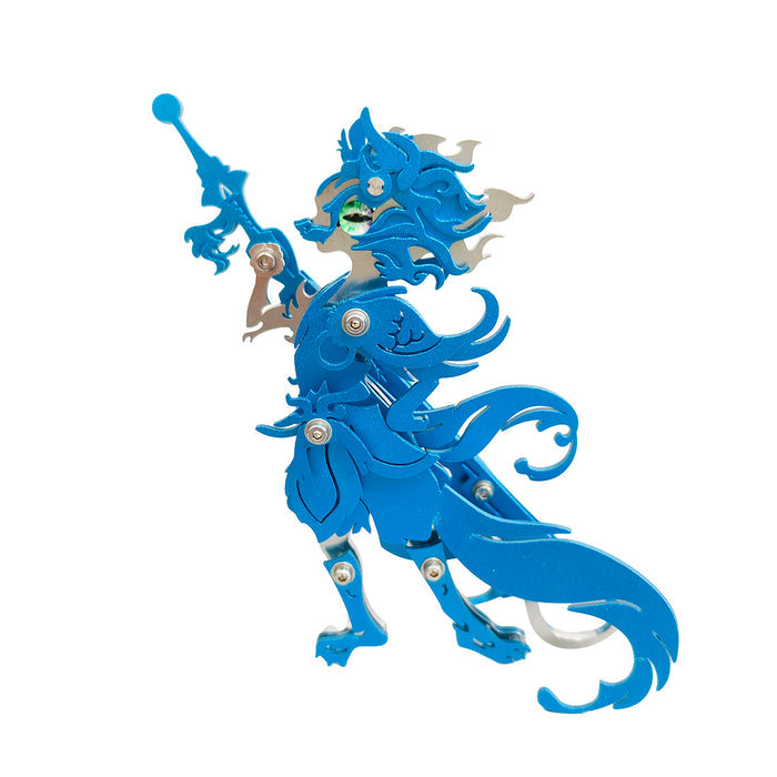 Sitting Ginger Cat Beast Fight with Monkey King Wukong with a Samurai Sword 3D Metal Model Kits