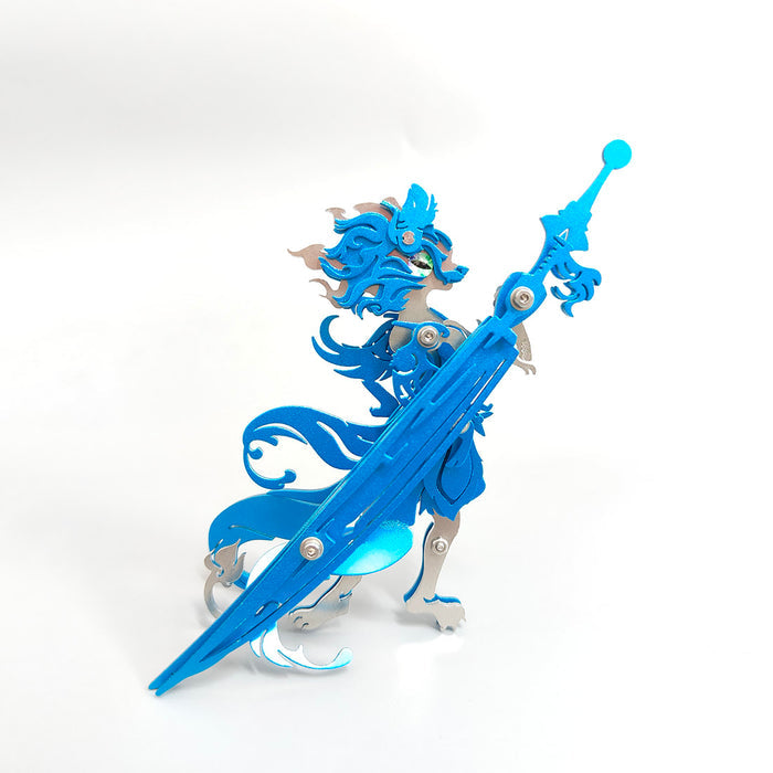 Sitting Ginger Cat Beast Fight with Monkey King Wukong with a Samurai Sword 3D Metal Model Kits