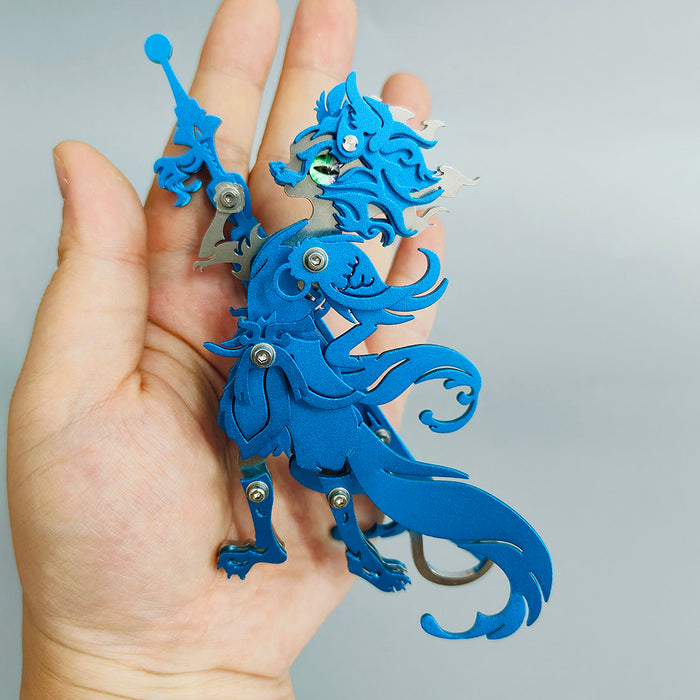 Sitting Ginger Cat Beast Fight with Monkey King Wukong with a Samurai Sword 3D Metal Model Kits