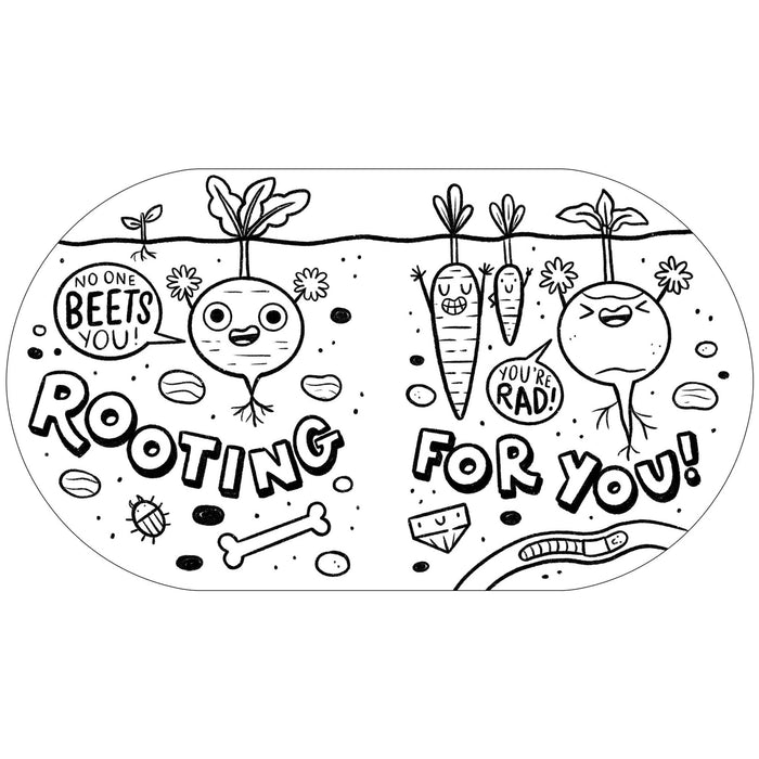 Illustration of vegetables with text in a garden setting.