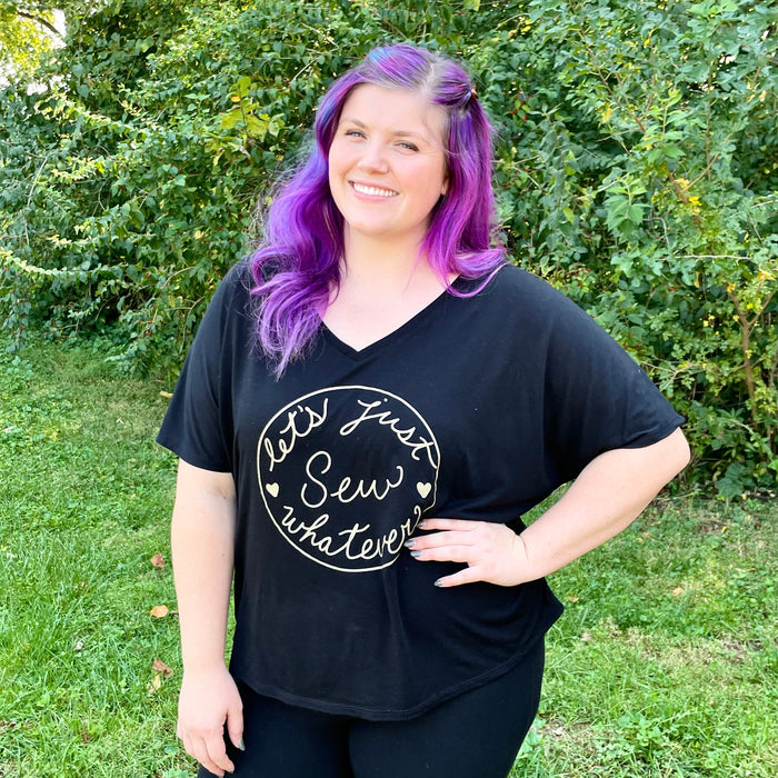 (SMALL LEFT) Let's Just Sew Whatever | Flowy V-Neck Ladies Tee