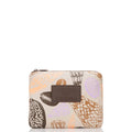 Small shell print beige zip pouch with a brown Aloha Collection logo label, on a white background.