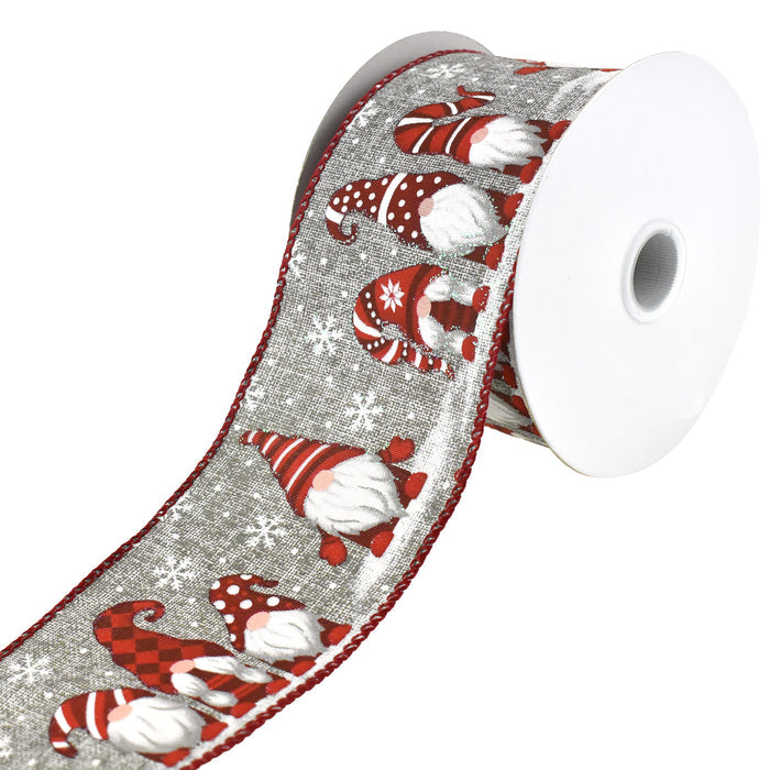 Snowy Day Christmas Gnomes Wired Ribbon, 2-1/2-Inch, 10-Yard