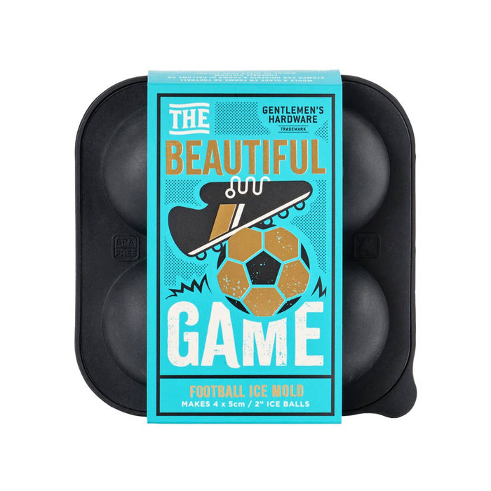 Gentlemen's Hardware The Beautiful Game collection soccer ball shaped ice mold with turquoise bellyband packaging.