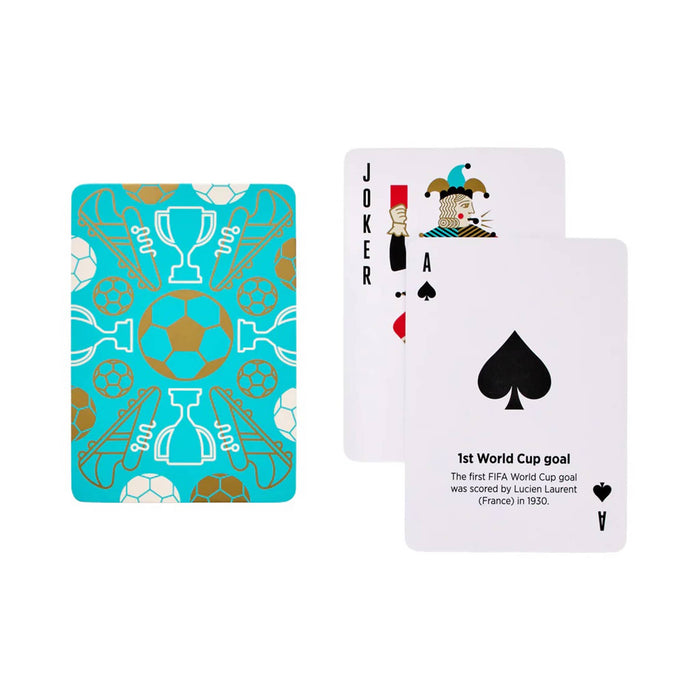 Gentlemen's Hardware The Beautiful Game collection soccer-themed playing cards, front and back views of sample cards, on a white background.