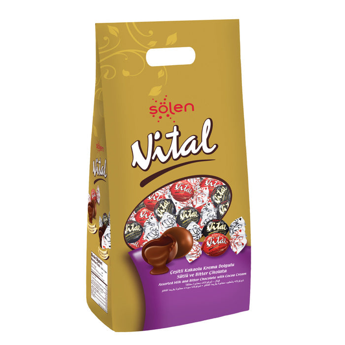 Solen Vital Cocoa Cream Filled Milk & Dark Chocolate brings together the smooth taste of milk chocolate with a rich cocoa cream center for a satisfying bite in every piece.