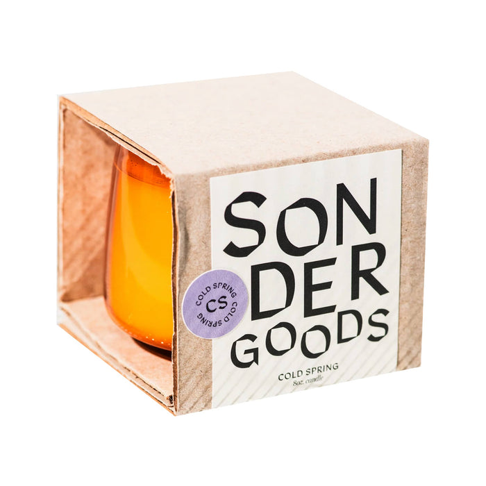 Sonder Goods Cold Spring scented soy wax candle in cardboard slide box packaging, on a white background.