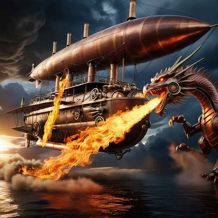 Steampunk Airship Blimp with Dragon Model Building Toys Sci-fi Spaceship Dragon DIY Kits for Adult