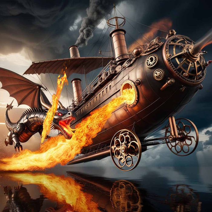 Steampunk Airship Blimp with Dragon Model Building Toys Sci-fi Spaceship Dragon DIY Kits for Adult