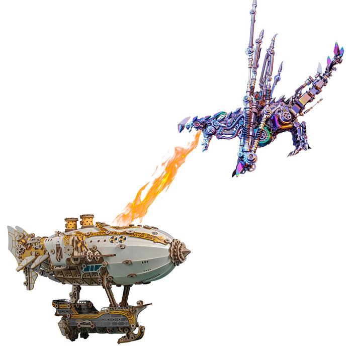 Steampunk Airship Blimp with Dragon Model Building Toys Sci-fi Spaceship Dragon DIY Kits for Adult