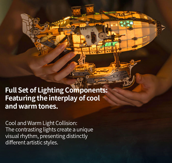 Steampunk Airship Blimps 3D Wooden Puzzle Model Building Kit with LED Light