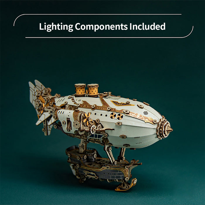 Steampunk Airship Blimps 3D Wooden Puzzle Model Building Kit with LED Light